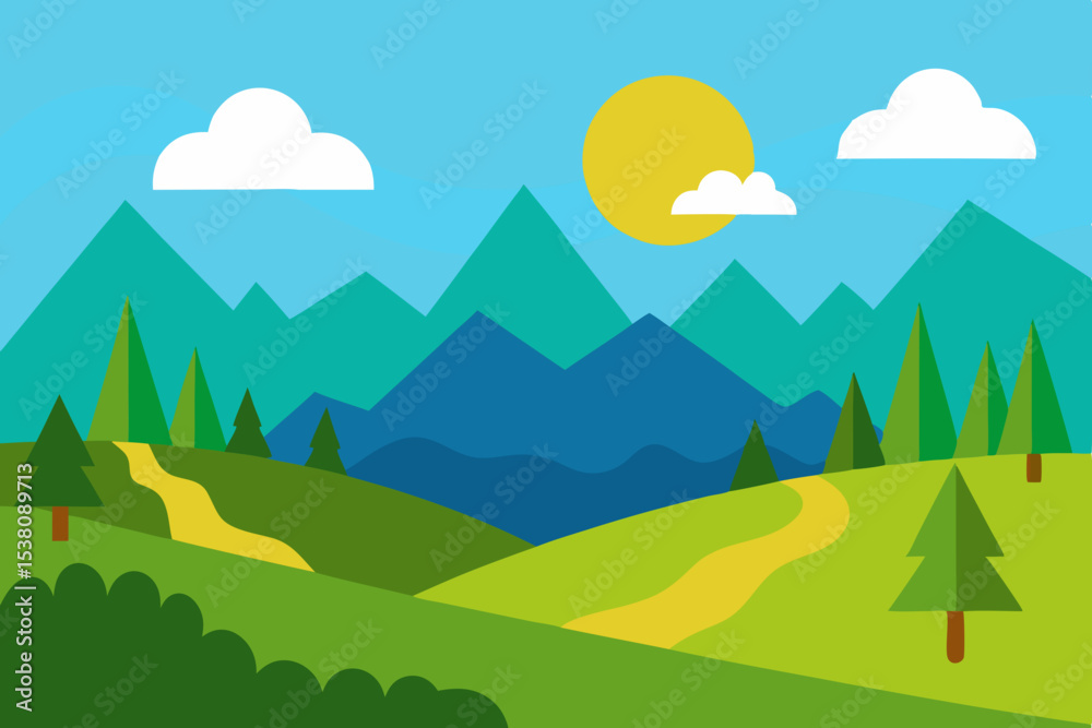 Fototapeta premium Sunny day landscape with mountains