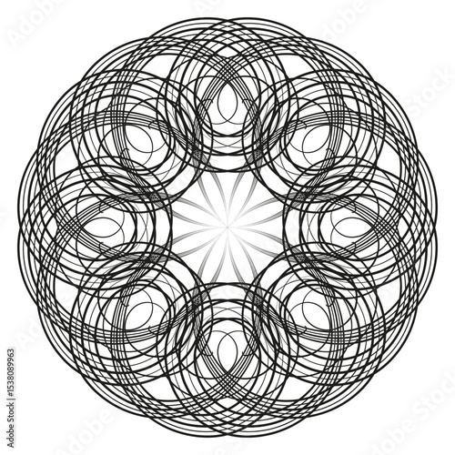 Circular web icon. Abstract geometric vector. Line symmetry shape. Black contour.