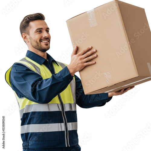 Happy Delivery Man Carrying a Cardboard Box