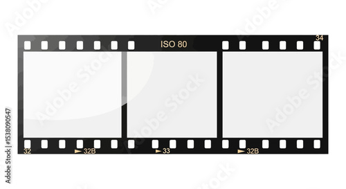 Three frames of developed ISO 80 film strip with numbering