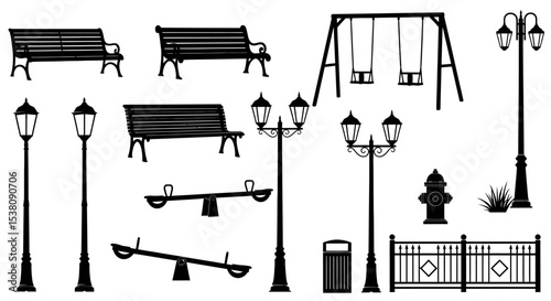 Black and White Park Elements Silhouettes
