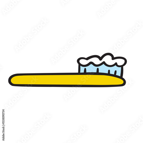 Yellow toothbrush. Flat vector hand drawn icon. Illustration on white background.