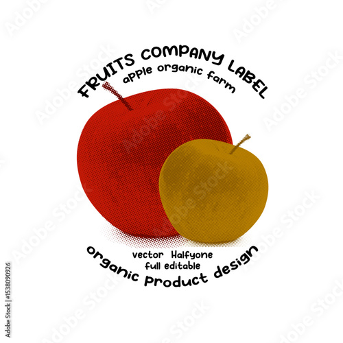 Vector illustration of a red apple with text and a yellow apple.