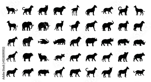 Collection of Animal Silhouettes: Mammals, Fish, and Other Creatures