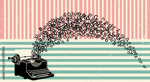 Vintage Typewriter Releasing Letters in Creative Illustration