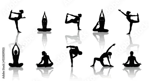 Collection of Silhouettes: Women Practicing Various Yoga Poses
