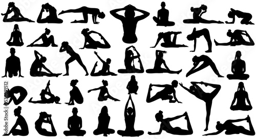 Diverse Yoga Poses Silhouette Collection