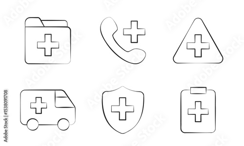 Set of Medical Line Icons. Emergency, Healthcare, First Aid Symbols