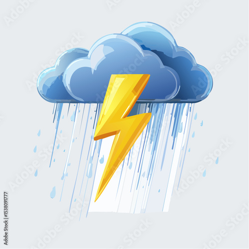 Rainy Thunderstorm Weather Icon A Vivid Illustration of a Storm Cloud with Lightning and Rain