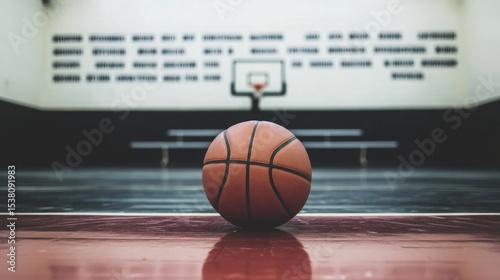 Wallpaper Mural A basketball resting on a bench in an empty gym, with motivational quotes on the wall in the background, creating an inspiring sports environment. Torontodigital.ca