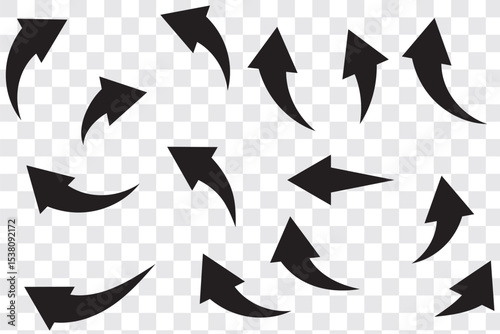 Black arrows set. Curved arrows. Arrow sign. 