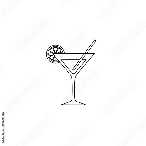cocktail glass with straw and lemon slice
