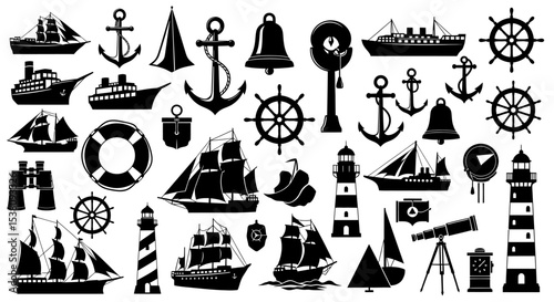 Nautical Icons: Ships, Anchors, Lighthouses, and Sailing Vessels
