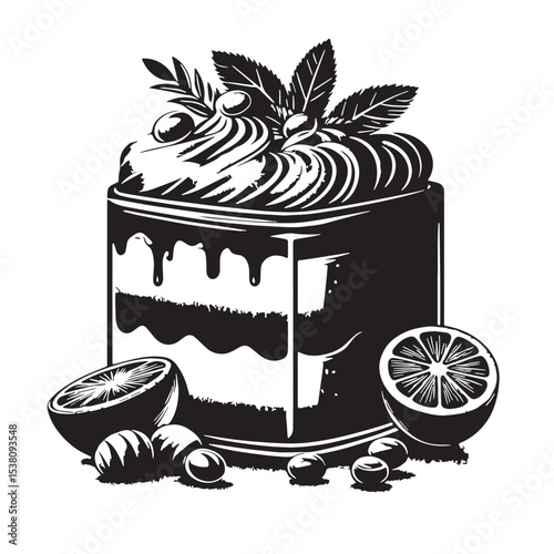 Black Tiramisu Silhouette Vector, High Quality Illustration on White Background