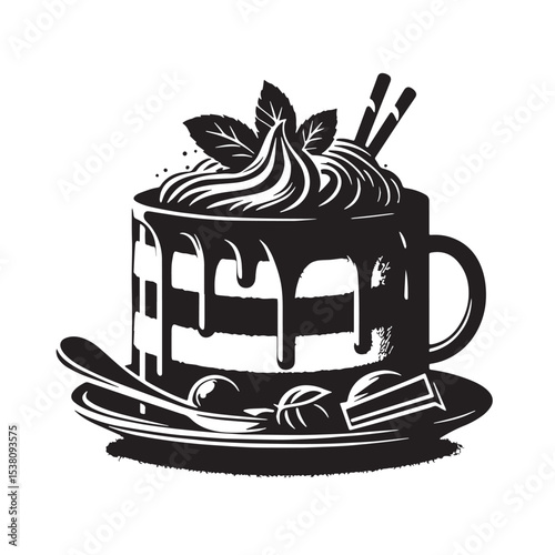 Black Tiramisu Silhouette Vector, High Quality Illustration on White Background
