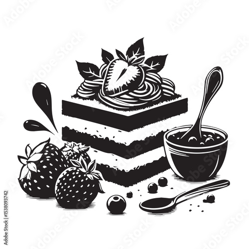 Black Tiramisu Silhouette Vector, High Quality Illustration on White Background