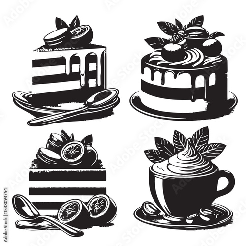 Black Tiramisu Silhouette Vector, High Quality Illustration on White Background