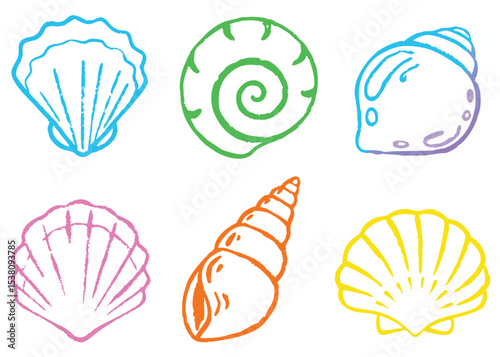 A vibrant vector set of diverse sea shells and marine life illustrations perfect for a seamless ocean pattern design