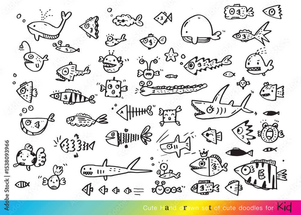 Obraz premium Hand drawing doodle cute fish vector illustration , Cute fish cartoon, sea animal