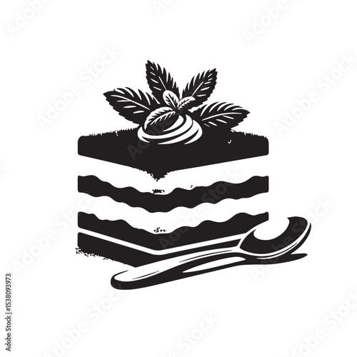 Black Tiramisu Silhouette Vector, High Quality Illustration on White Background