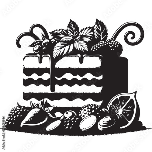 Black Tiramisu Silhouette Vector, High Quality Illustration on White Background