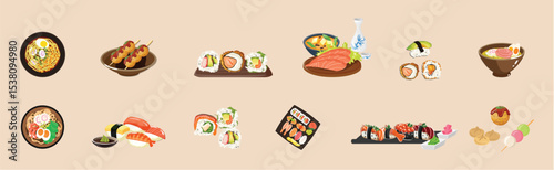 Japanese Traditional foods clipart collection.