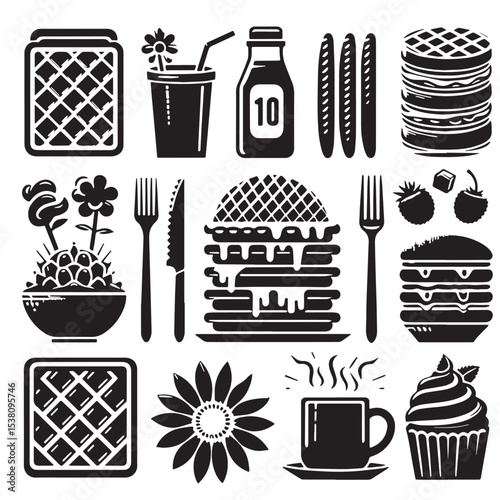 Black Waffles Silhouette Vector, High Quality Illustration on White Background