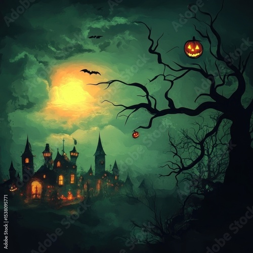 Spooky Halloween castle at night