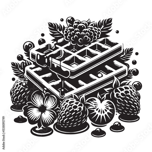 Black Waffles Silhouette Vector, High Quality Illustration on White Background