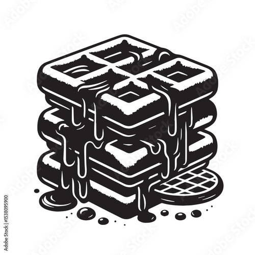 Black Waffles Silhouette Vector, High Quality Illustration on White Background