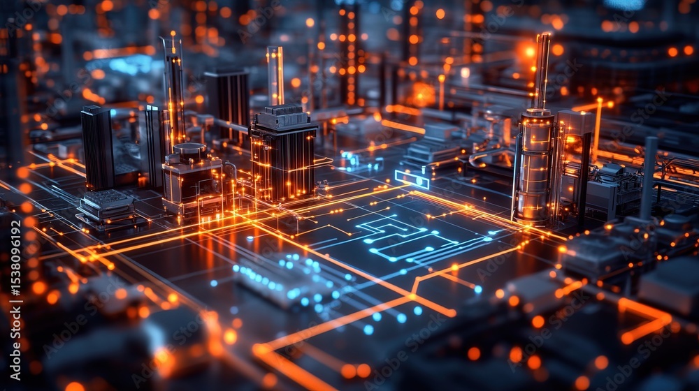 Obraz premium A smart industry hub where all machines are interconnected in real-time
