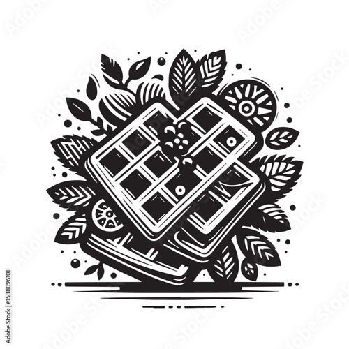 Black Waffles Silhouette Vector, High Quality Illustration on White Background