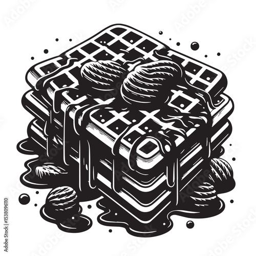 Black Waffles Silhouette Vector, High Quality Illustration on White Background
