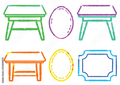 Set of wooden chairs, furniture, and stools isolated