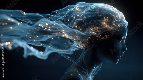 Silhouette of a person with flowing, starry energy surrounding the head