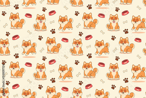 Cute Shiba Inu Dog Seamless Pattern