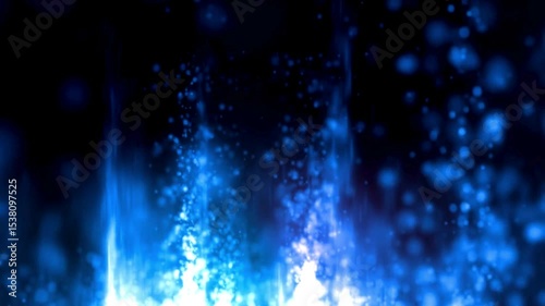 A realistic animated blue flame on a black background. The fire flickers and dances with cool blue and cyan hues, soft glowing edges, rising smoke, and shimmering embers. 