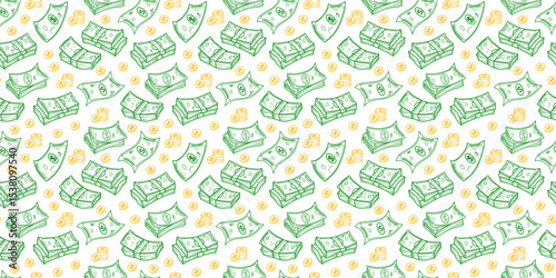 US dollar pattern background. Seamless pattern of the symbols of dollar currency background. Dollar sign pattern background. Dollar Doodle seamless pattern background. 