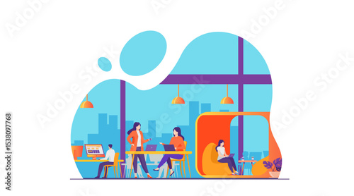 Modern business team working in open office space