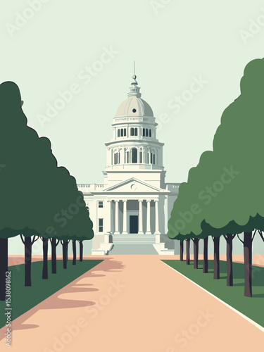 Richmond, Virginia — State Capitol, Monument Avenue, Maymont in capitol white, monument grey, park green, and rose