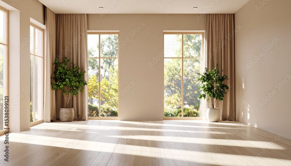 Fototapeta premium Bright Sunny Room Interior Design Minimalist Empty Space.