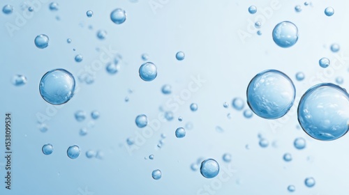Bubbles Floating in Water Against a Light Blue Background