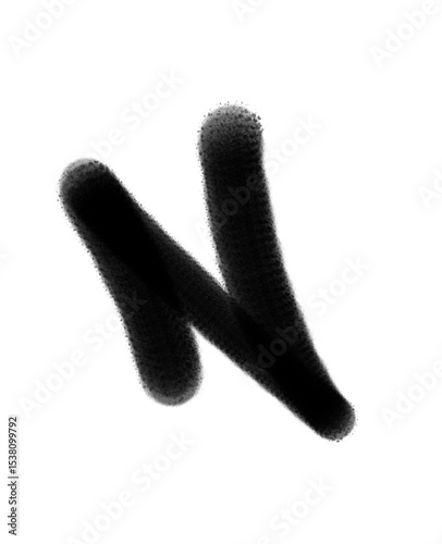 textured alphabet font letter N isolated in black