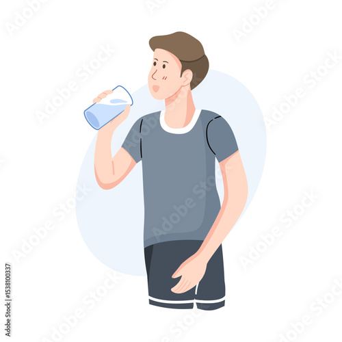 Man in sportswear drinking water from a glass, perfect for health, hydration, Self care,   and active lifestyle themes.
