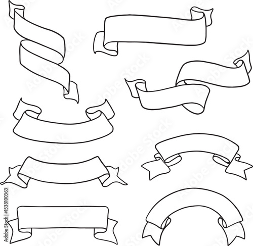 Hand-drawn ribbon banners and scrolls, perfect for adding a touch of vintage charm or decorative flair to your designs. Ideal for labels, titles, headers, and more.