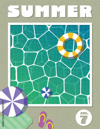 This simple and stylish summer vacation postcard features a picture of a vacation by the emerald's green sea. / シンプルでスタイリッシュなな夏休みのポストカード 海辺のバカンス エメラルドグリーン