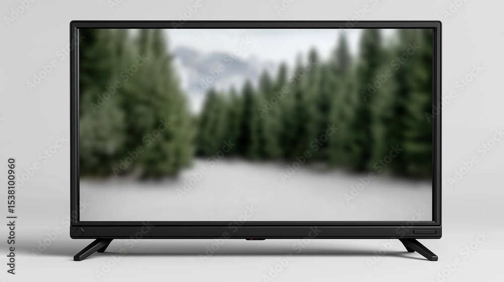 Fototapeta premium High-resolution flat screen LED TV mockup on white, suitable for tech branding and advertising, flat screen TV, smart television, blank display, LED screen, ultra thin bezel, electronics mockup,