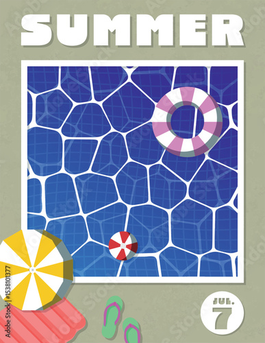 This simple and stylish summer vacation postcard features a picture of a vacation by the sapphire blue sea. / シンプルでスタイリッシュなな夏休みのポストカード 海辺のバカンス サファイアブルー