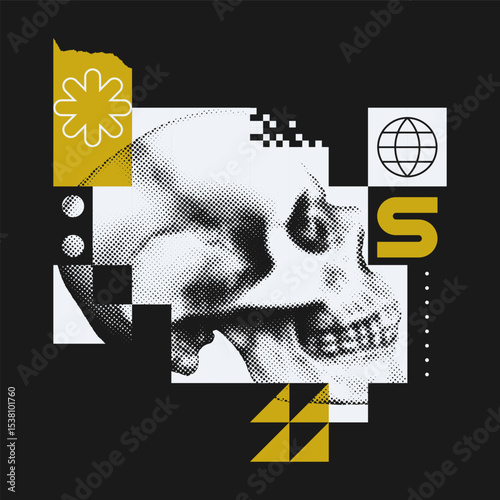 Abstract Collage With Halftone Skull
