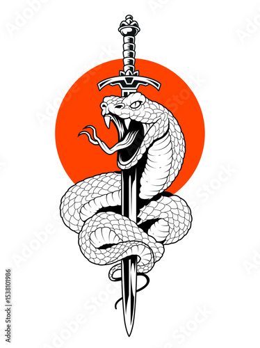Snake Wrapped Around Sword Vector Art